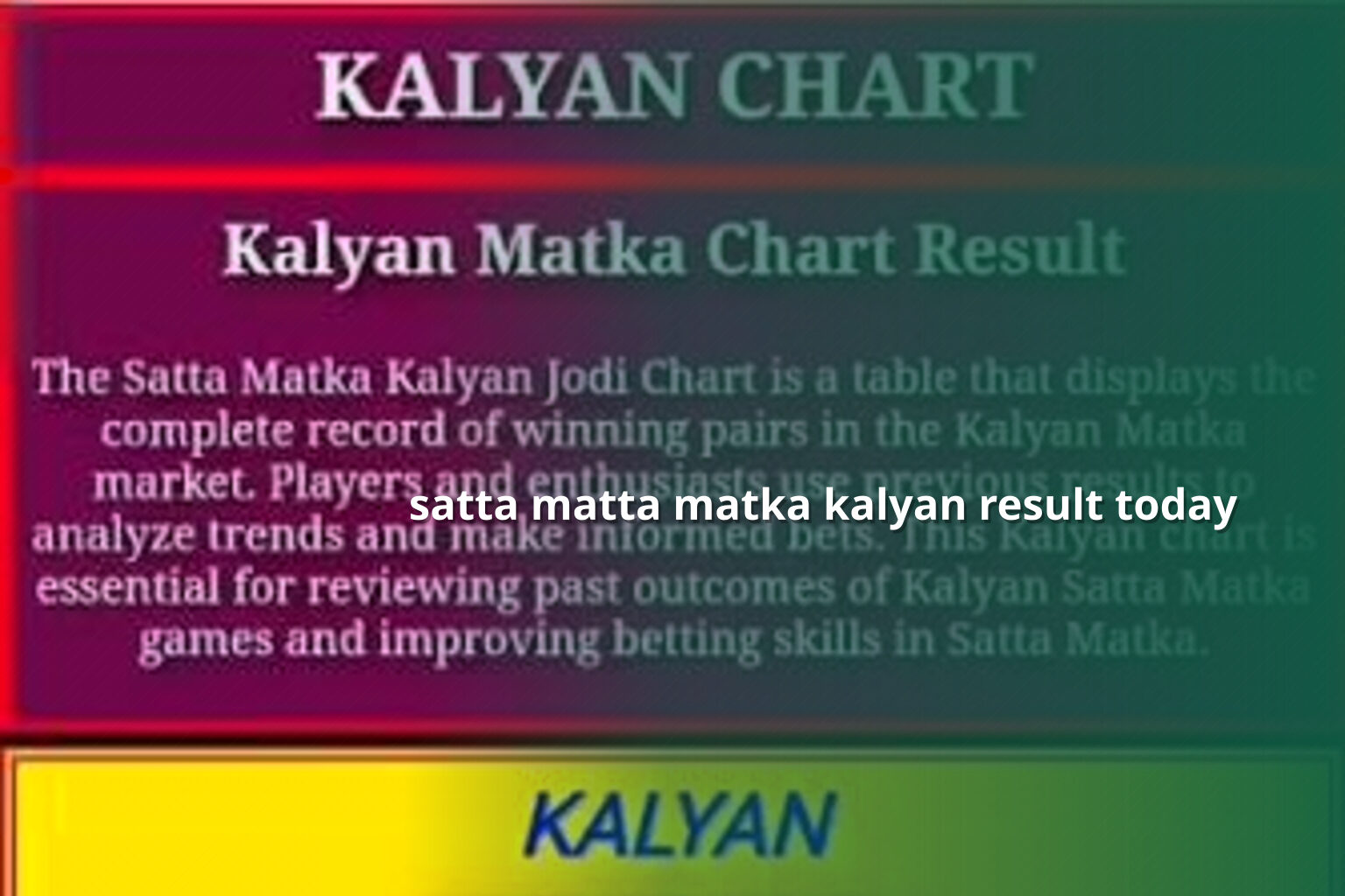 satta matta matka kalyan result today - matka_satta