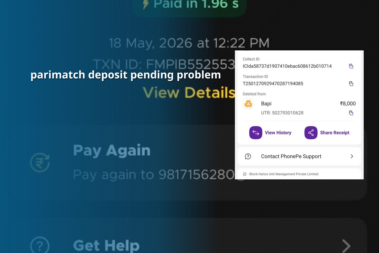 parimatch deposit pending problem - online gaming transaction support