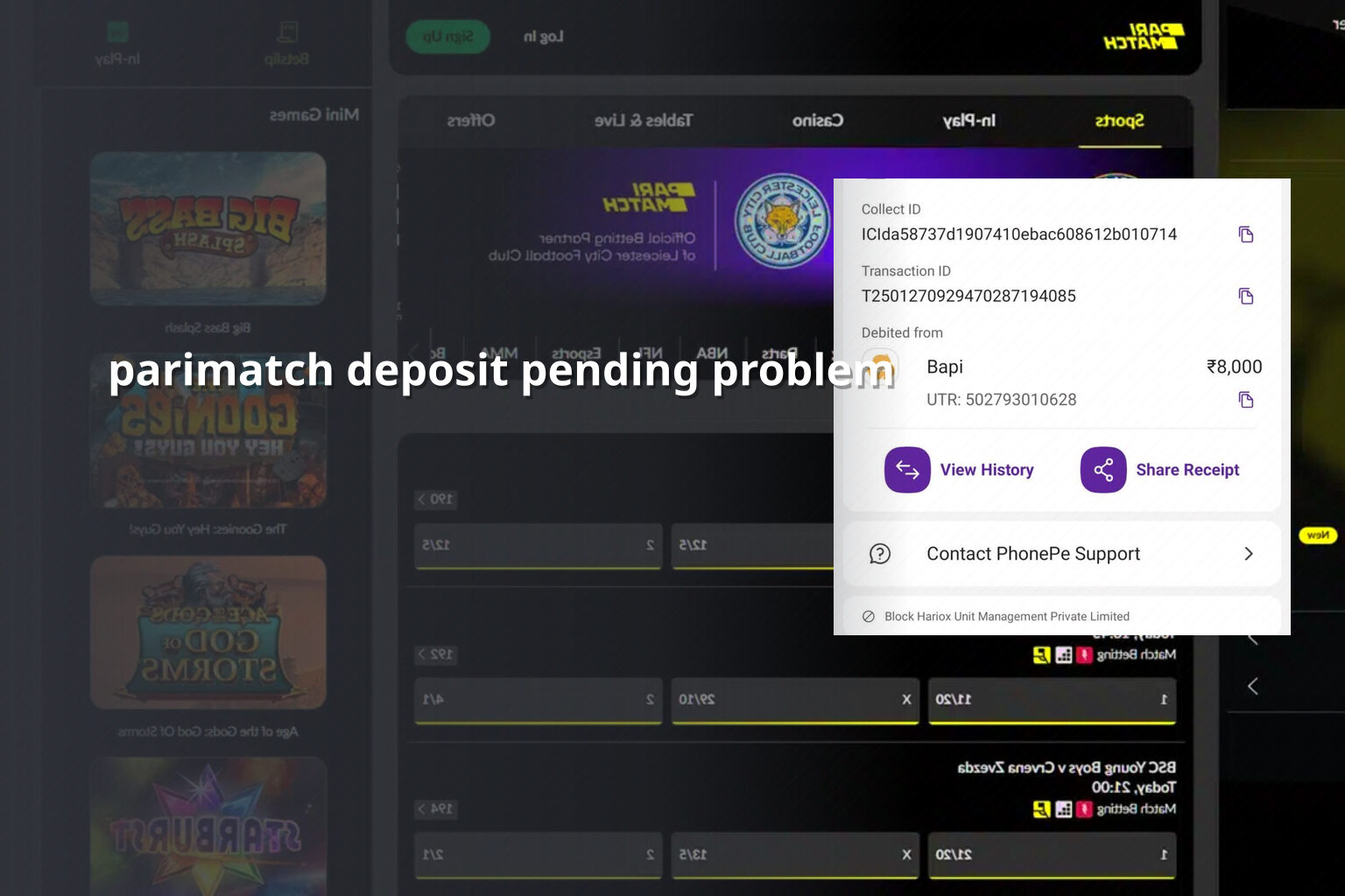 parimatch deposit pending problem - online gaming transaction support