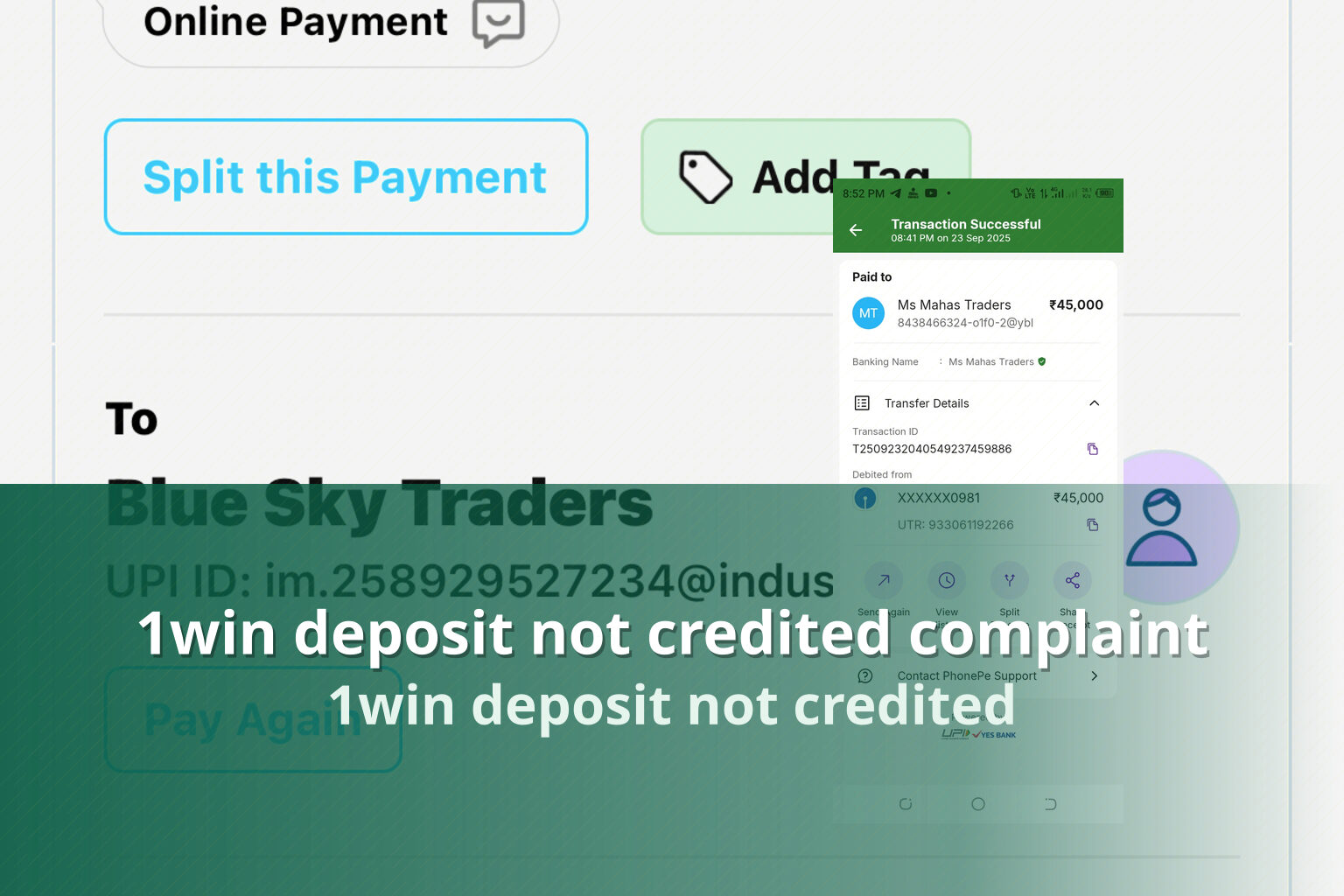 1win deposit not credited complaint - online gaming transaction support